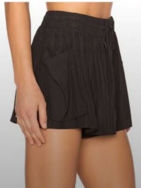 Ramy Brook Black Silk Pleated Shorts Drawstring Waist Flowy Mini Pockets Luxe